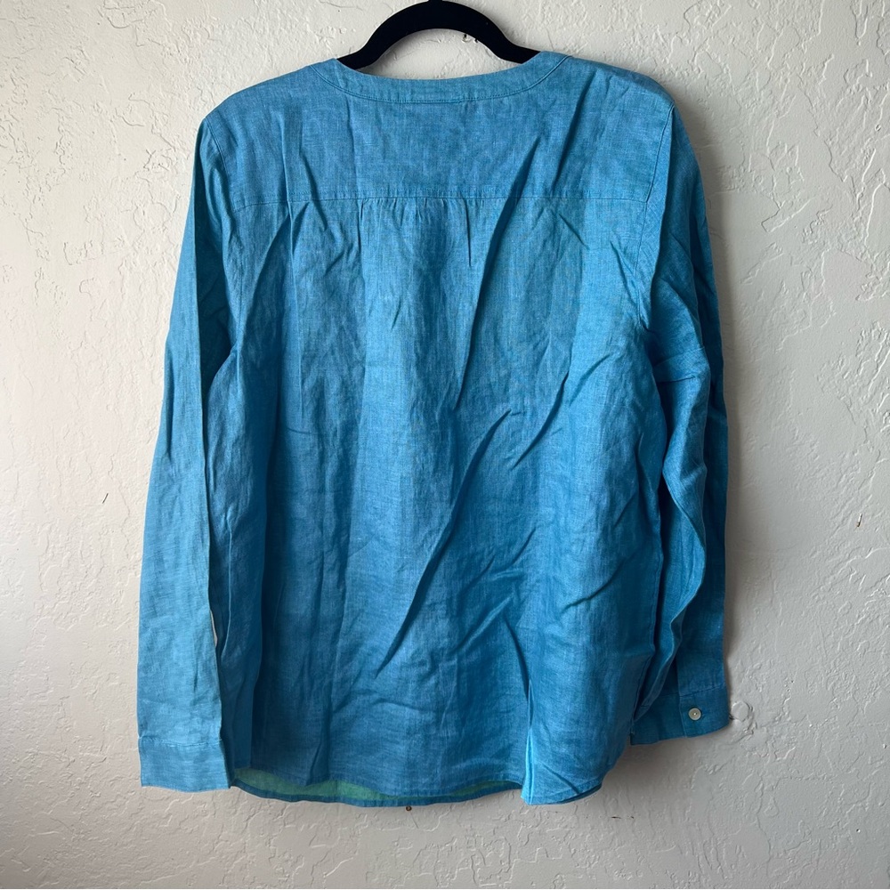 J. Jill Love Linen Tunic Henley Shirt Chambray Coastal Beach Resortwear - Picture 9 of 9